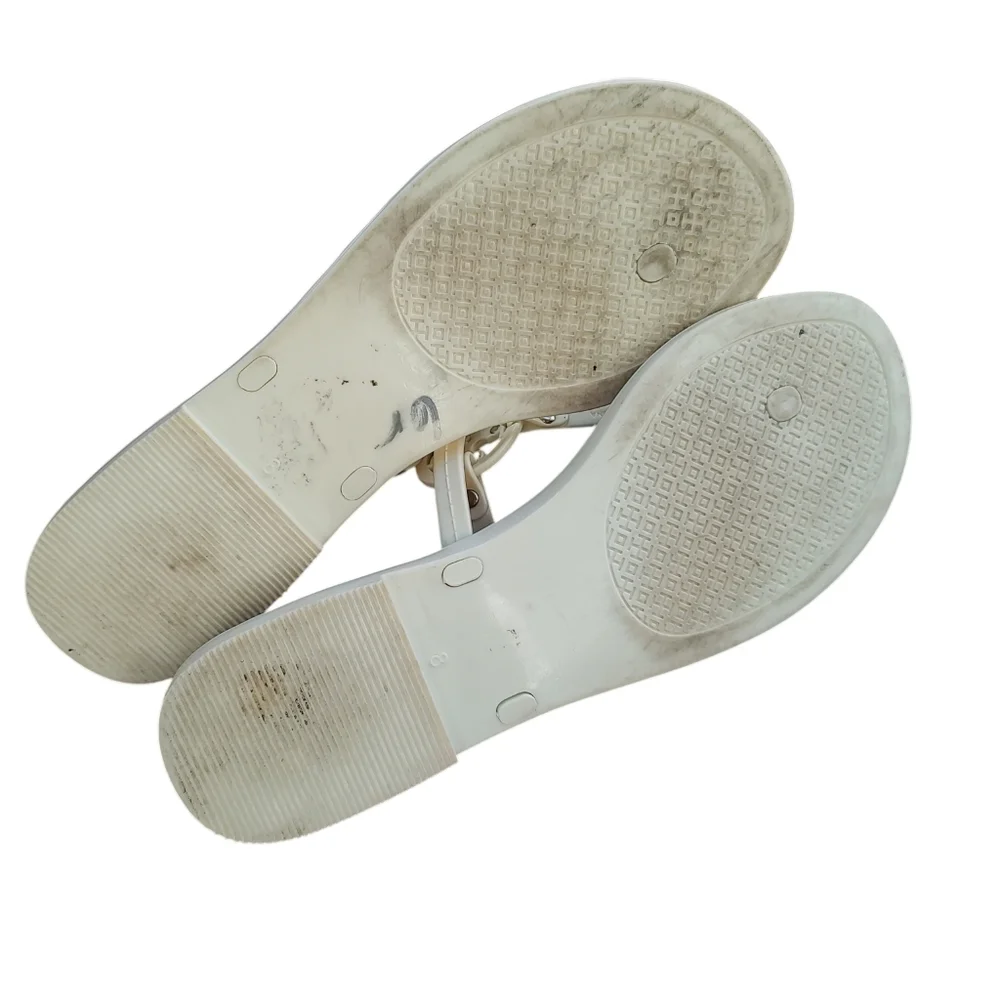 Tory Burch Cream Sandals with Gold Logo Accent